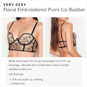 victoria's secret very sexy floral embroidered push up bustier